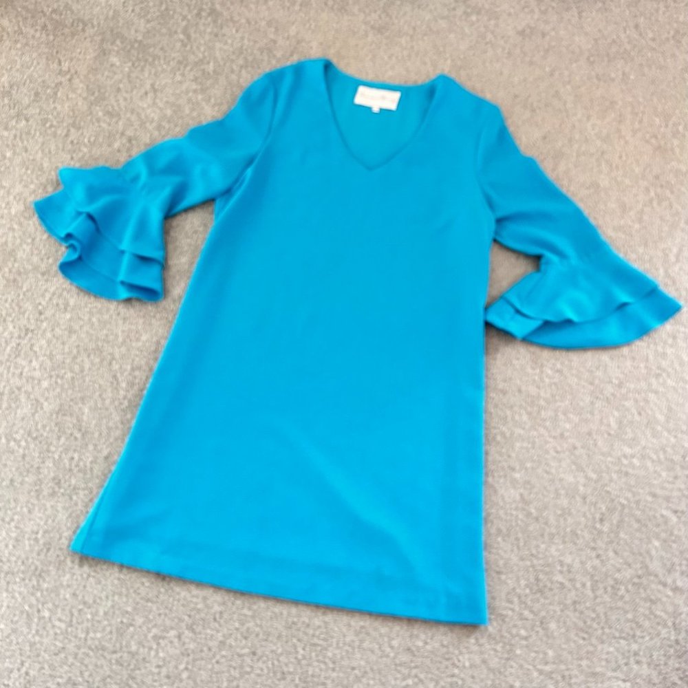 - Charles Henry Sky Blue Shift Dress with Ruffled Sleeves Spring SMALL  - U517